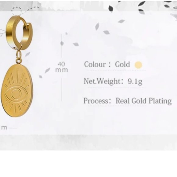 NEW 18K Gold Plated Eye Oval Pendant Oval Round Huggie Hoop Earrings - Picture 6 of 6